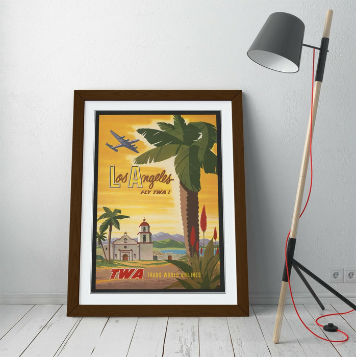 RETRO LOS ANGELES TRAVEL POSTER -FRAMED WALL ART PICTURE PRINT- GREEN
