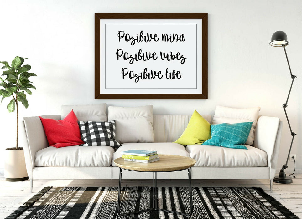 POSITIVE MIND LIFE VIBES, INSPIRATIONAL QUOTE-FRAMED WALL ART PICTURE PRINT