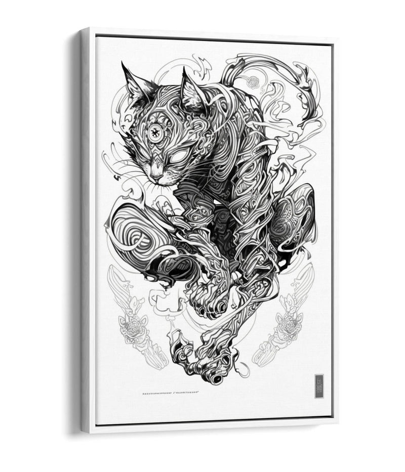Cat Canvas Wall Art – Black Sketch Line Art Print | Float Effect Canvas, Handmade