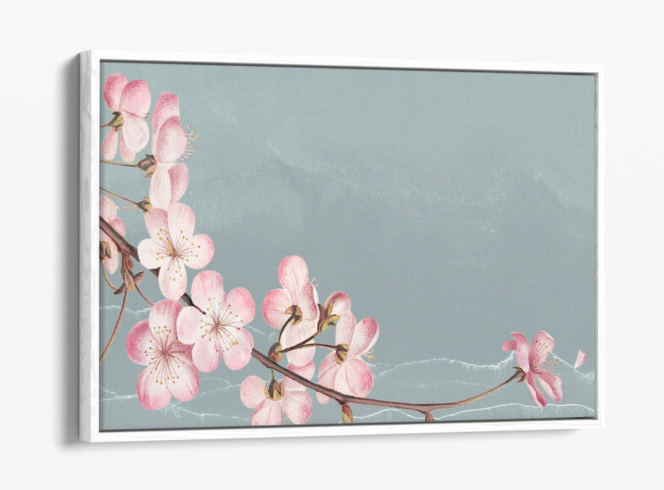 CHERRY BLOSSOM -FLOAT EFFECT CANVAS WALL ART PIC PRINT- BLUE GREY PINK