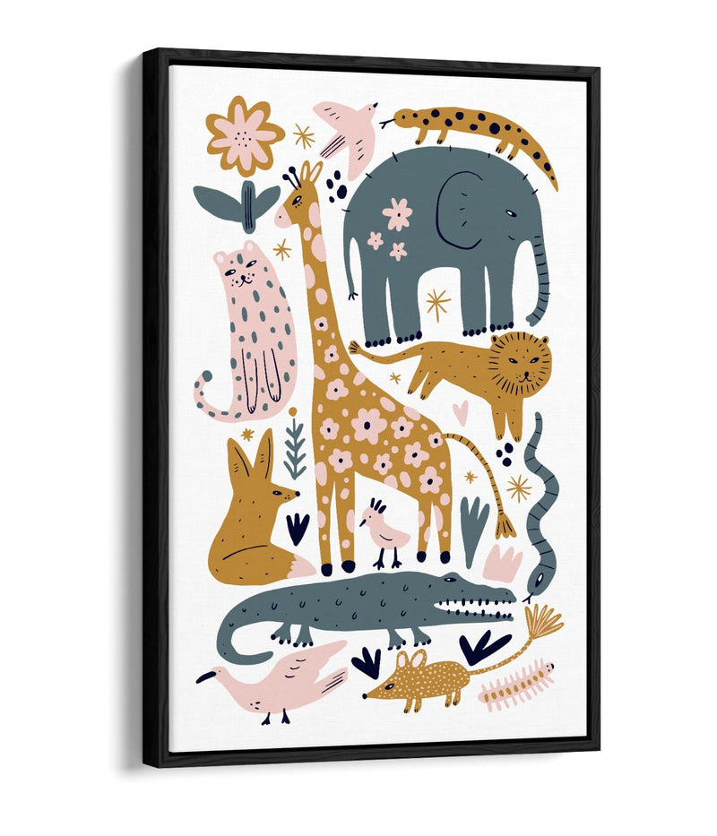 Safari Animals Canvas - Kids Bedroom Decor | Wild Animal Wall Art With Float Effect