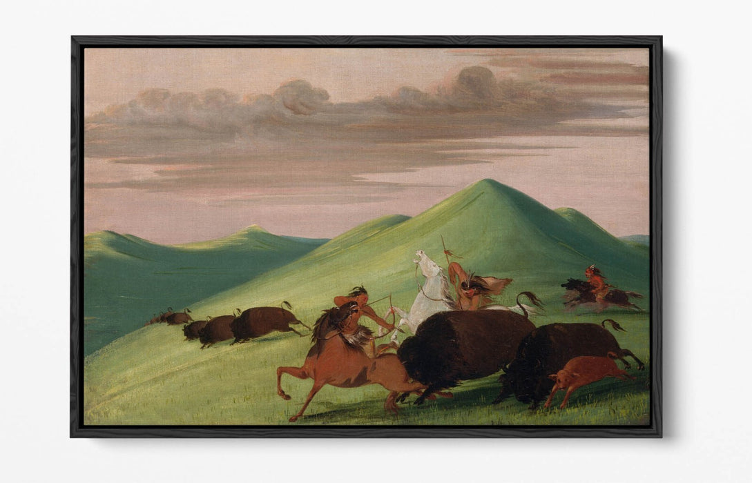 GEORGE CATLIN, BUFFALO CHASE -FLOAT EFFECT CANVAS WALL ART PRINT