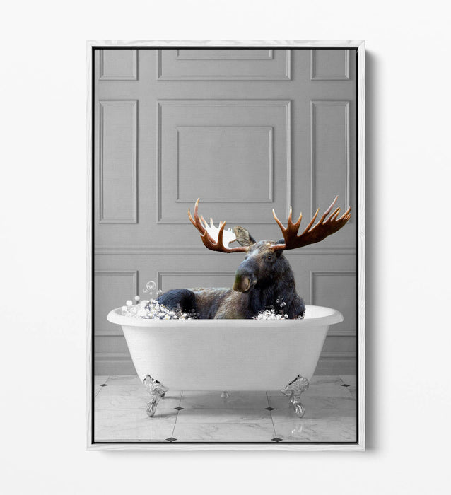 MOOSE IN BATHTUB -QUIRKY BATHROOM FLOAT EFFECT CANVAS WALL ART PIC PRINT
