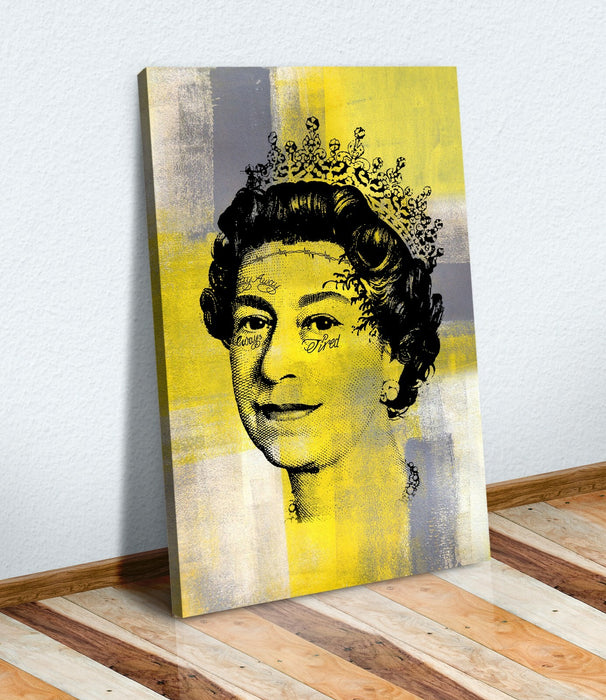 Post Malone Canvas Art - Queen Tattoo Artwork On Yellow Mustard Grey Canvas Print