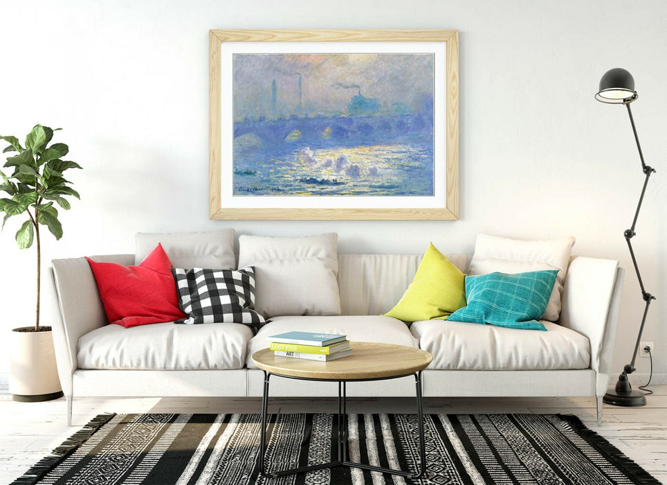CLAUDE MONET WATERLOO BRIDGE-FRAMED ART POSTER PICTURE PRINT ARTWORK- BLUE