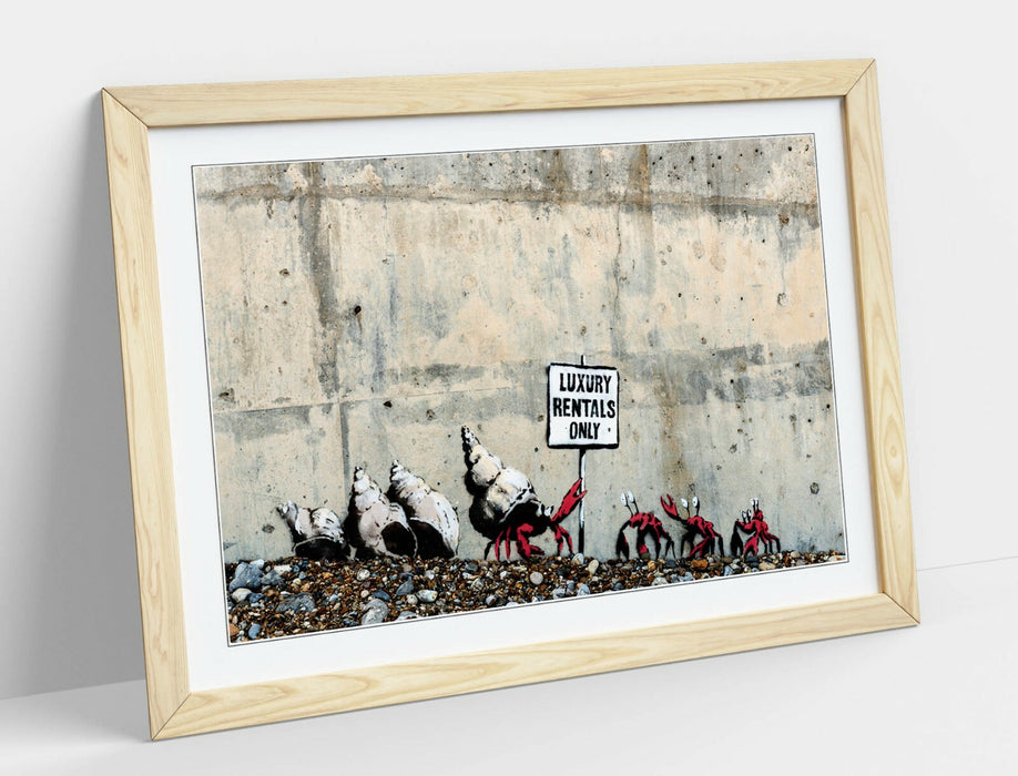 BANKSY, LUXURY RENTALS ONLY CRAB -FRAMED WALL ART PICTURE PRINT- SPRAYCATION