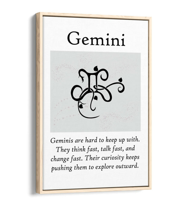 GEMINI STAR SIGN ZODIAC ASTROLOGY QUOTE -FLOAT EFFECT CANVAS WALL ART PRINT