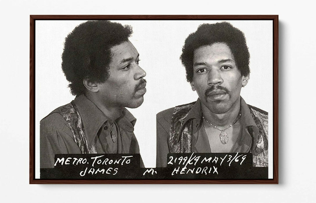JIMI HENDRIX MUGSHOT 1 -FLOAT EFFECT CANVAS WALL ART PIC PRINT- BLACK & WHITE