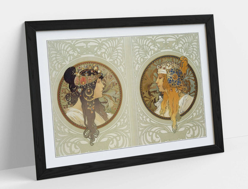 Alphonse Mucha Poster - Byzantine Art Print Framed Wall Art Picture with Woodgrain Faux Frame