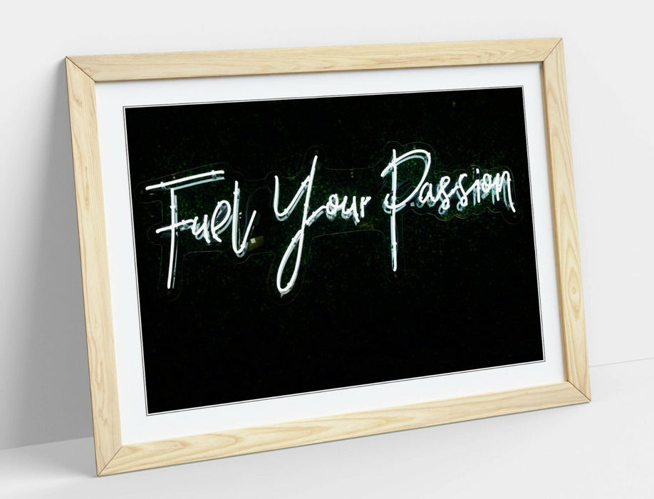 Framed Poster Artwork – Neon Sign Photograph Wall Art Prints With Woodgrain Frame