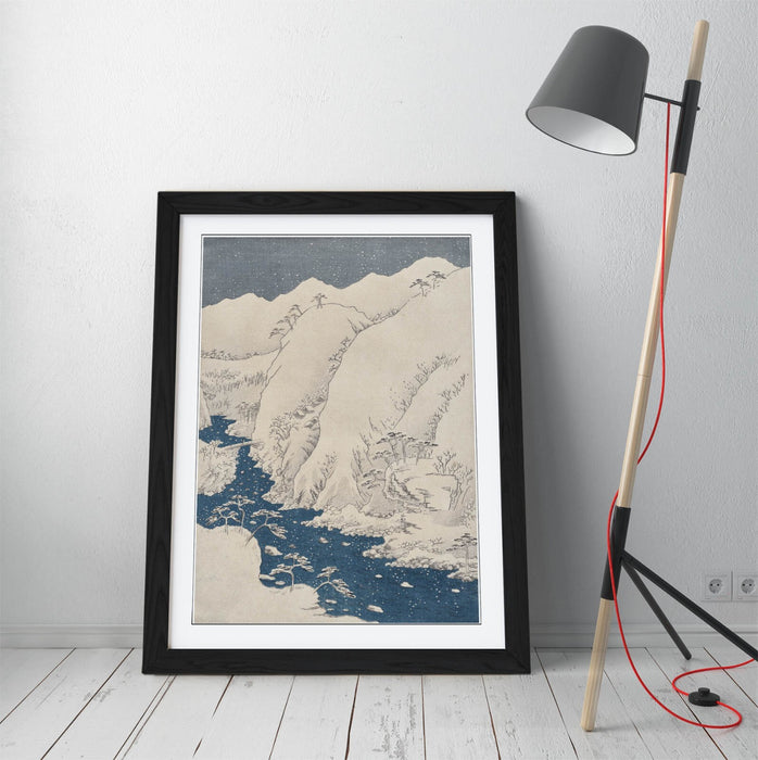 Framed Art Poster - Utagawa Hiroshige Mountain & River on Kiso Road Print - Matte Finish