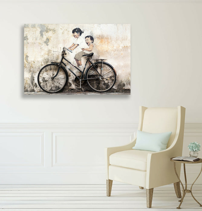 KIDS ON BIKE CANVAS WALL GRAFFITI ART PRINT ARTWORK FRAMED POSTER NOT BANKSY