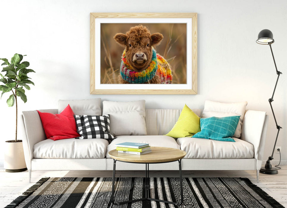 Highland Cow Wall Art – Framed Poster Print UK | Cute Animal Rainbow Jumper
