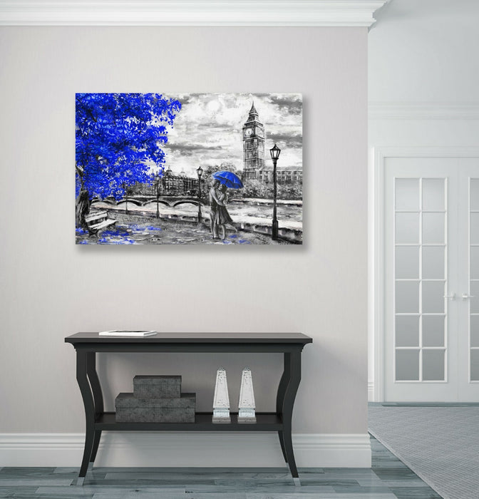 Canvas Wall Art London Big Ben Print – Handmade Blue Umbrella Artwork