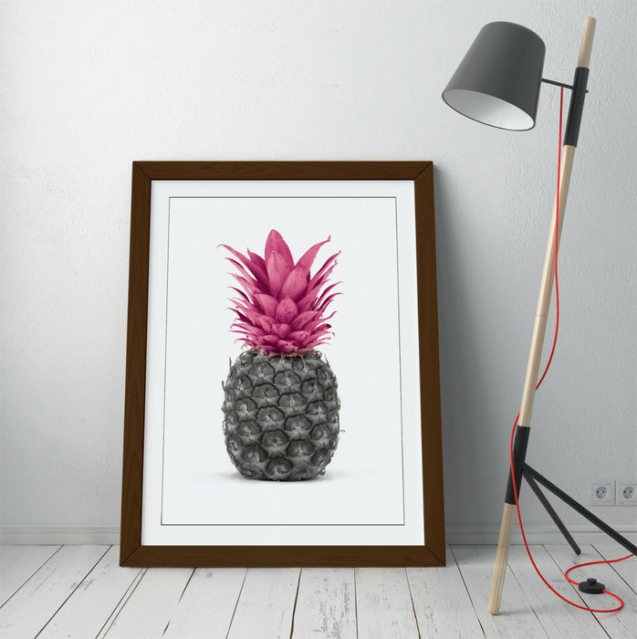 Framed Poster Wall Art - Pink Pineapple Black and White Decorative Print