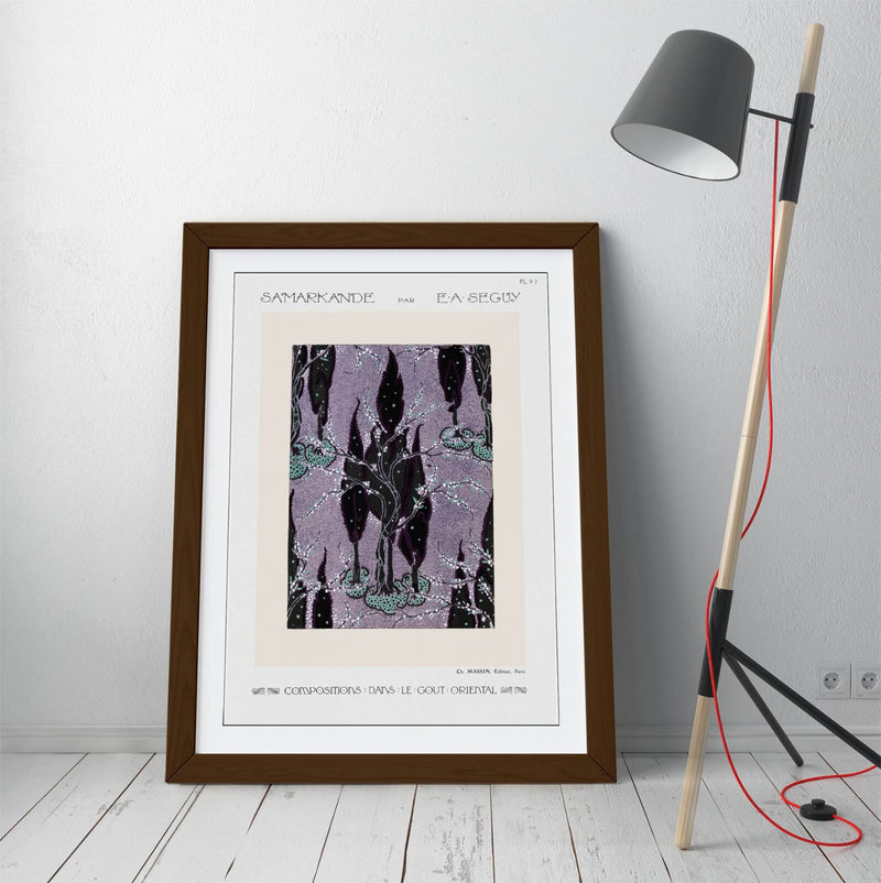 Framed Wall Art - Tree Pochoir Pattern Oriental Home Decor Poster Print 4 Sizes