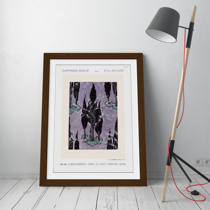 Framed Wall Art - Tree Pochoir Pattern Oriental Home Decor Poster Print 4 Sizes