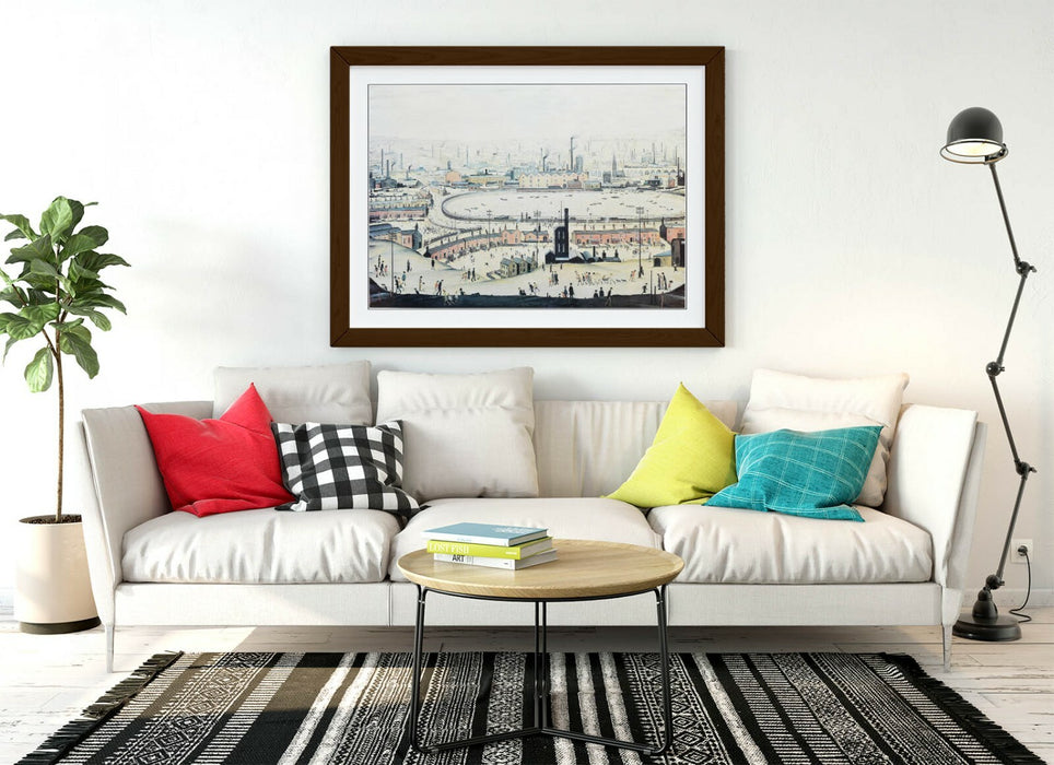 LS LOWRY THE POND -FRAMED POSTER WALL ART PRINT ARTWORK- GREY