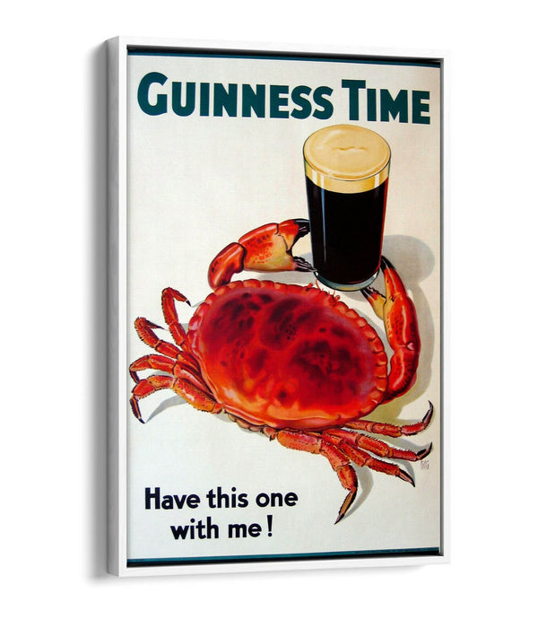 VINTAGE GUINNESS TIME CRAB POSTER, RETRO ADVERT -FLOAT EFFECT CANVAS ART PRINT