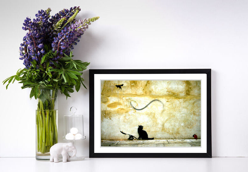 BANKSY CAT AND MOUSE GRAFFITI FRAMED STREET ART POSTER PICTURE PRINT 4 SIZE