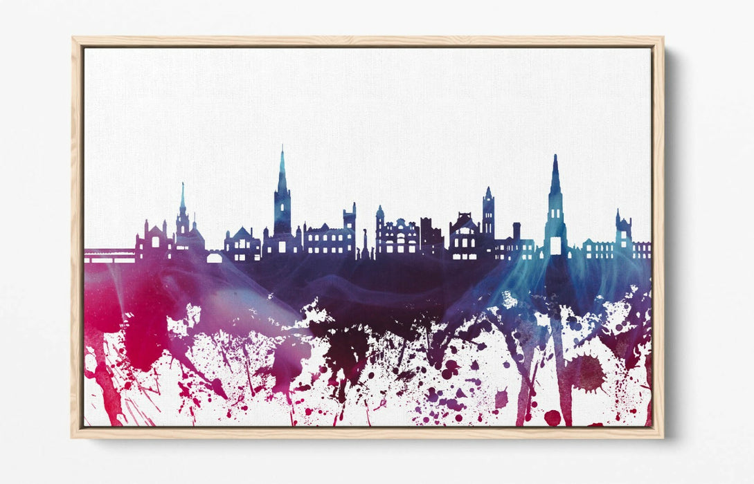 DERRY CITY SKYLINE PURPLE SPLASH ART -FLOAT EFFECT CANVAS WALL ART PRINT