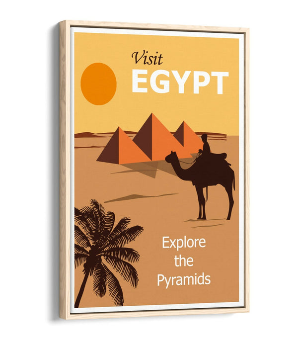 RETRO VINTAGE VISIT EGYPT TRAVEL POSTER, PYRAMIDS -FLOAT EFFECT CANVAS ART PRINT