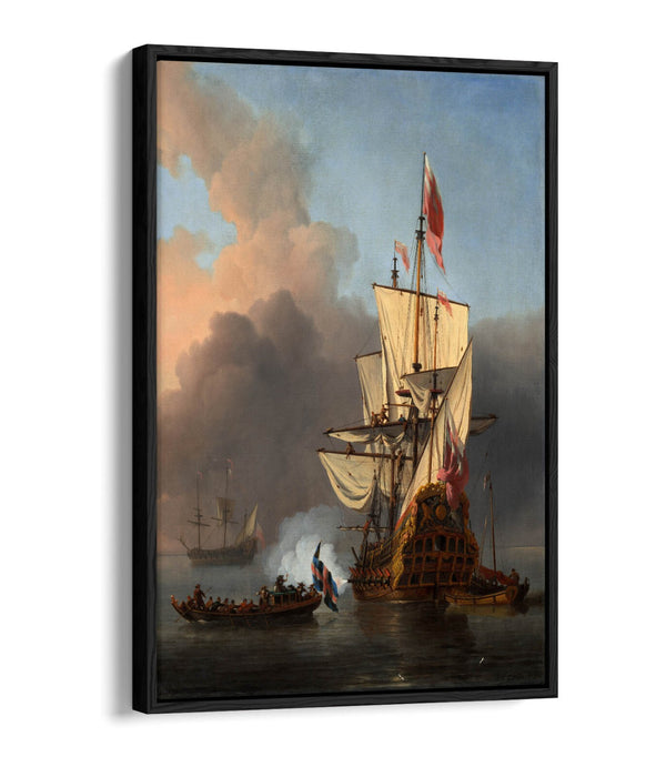Canvas Wall Art - Willem Van De Velde English Warship Print With Float Effect Frame