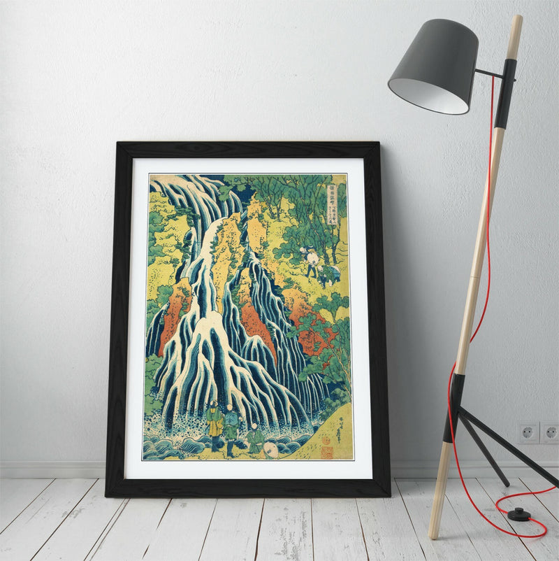 Framed Art Poster - Hokusai Waterfall Print Blue Yellow | Handmade Wall Art Prints