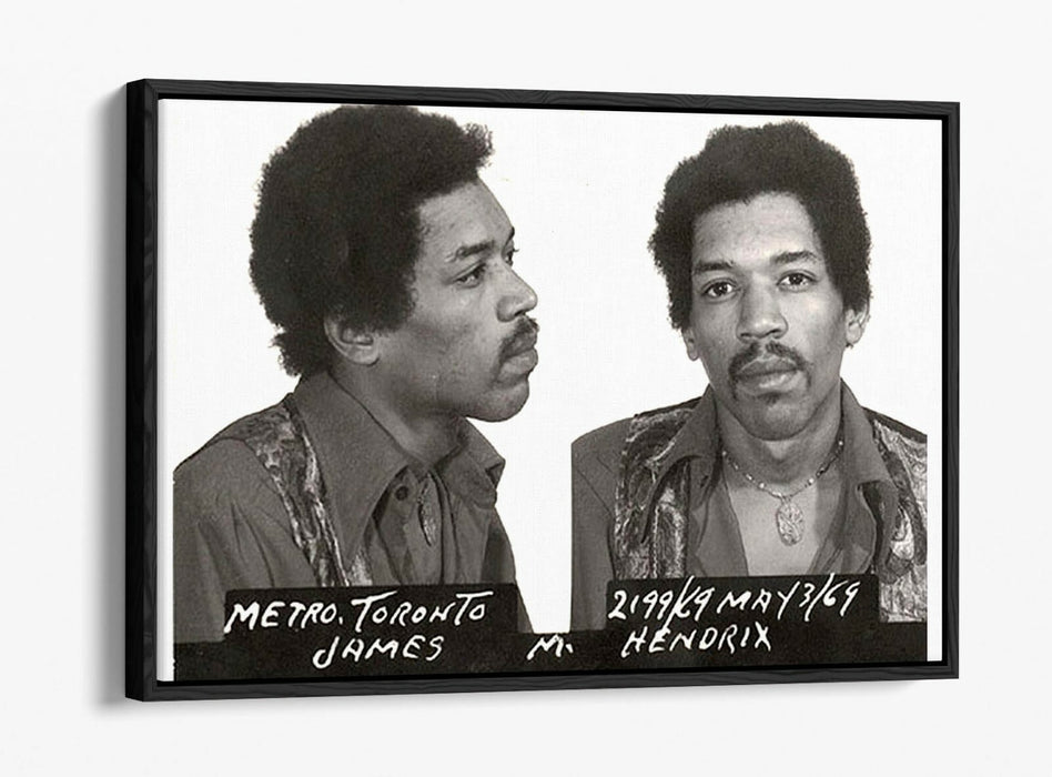 JIMI HENDRIX MUGSHOT 1 -FLOAT EFFECT CANVAS WALL ART PIC PRINT- BLACK & WHITE