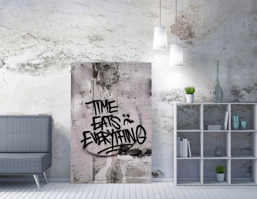 Canvas Wall Art – Time Eats Everything Graffiti Quote Print on Archival Grade Canvas