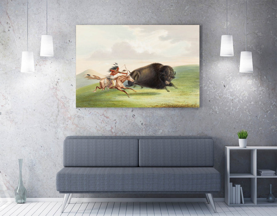 Canvas Wall Art - George Catlin Buffalo Hunt Artwork Print on Archival Grade Canvas