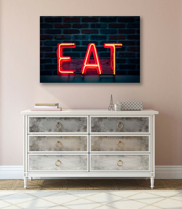 Neon Eat Sign | Handmade Canvas Wall Art - Vibrant Neon Print For Kitchen Decor