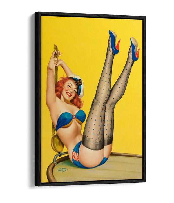 Pin Up Girl Canvas - Vintage Wall Art With Sailor Outfit Print | Float Effect