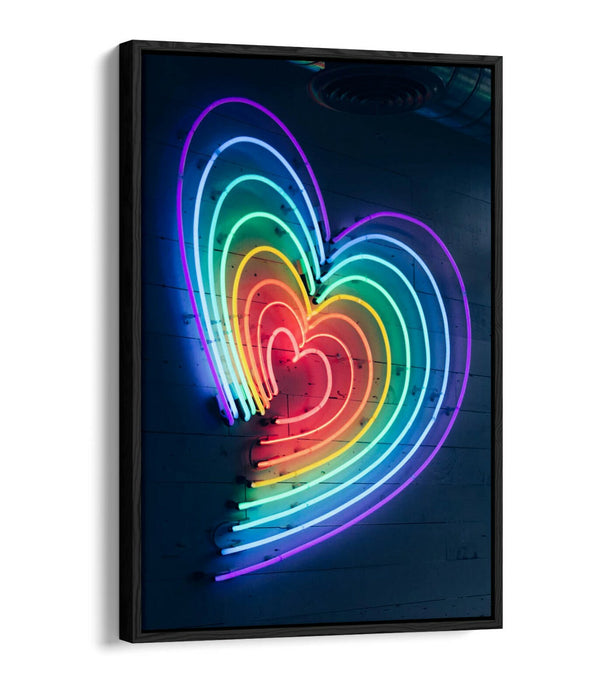 Neon Lights Canvas - Rainbow Heart Decor | Float Effect Art On Custom MDF Frame