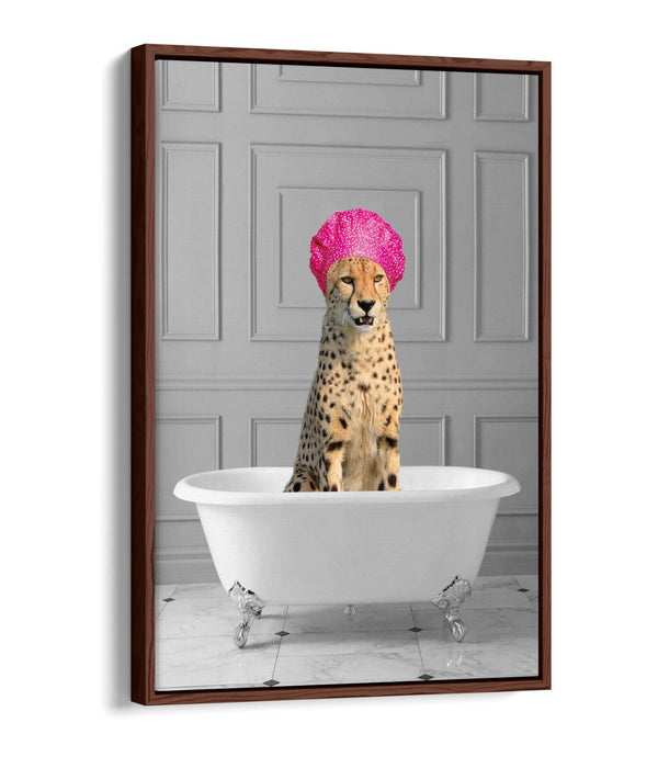 FUNNY CHEETAH IN BATHTUB -QUIRKY BATHROOM FLOAT EFFECT CANVAS WALL ART PIC PRINT