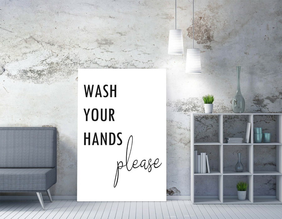 "WASH YOUR HANDS PLEASE" SLOGAN QUOTE BATHROOM -CANVAS WALL ART PICTURE PRINT