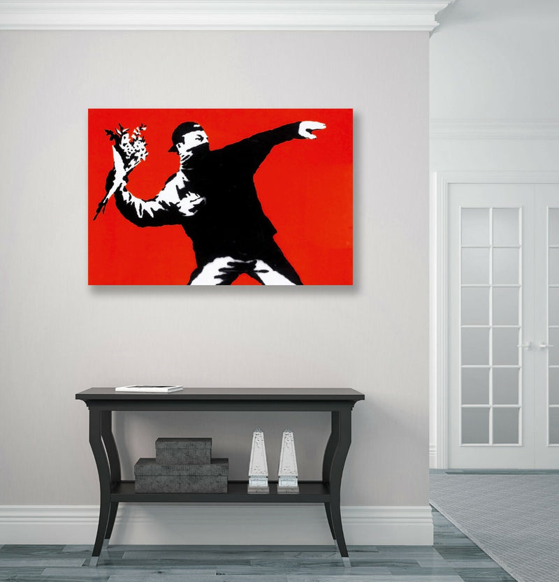 Banksy Canvas Art - Love Is In The Air Flower Canvas Wall Art Print