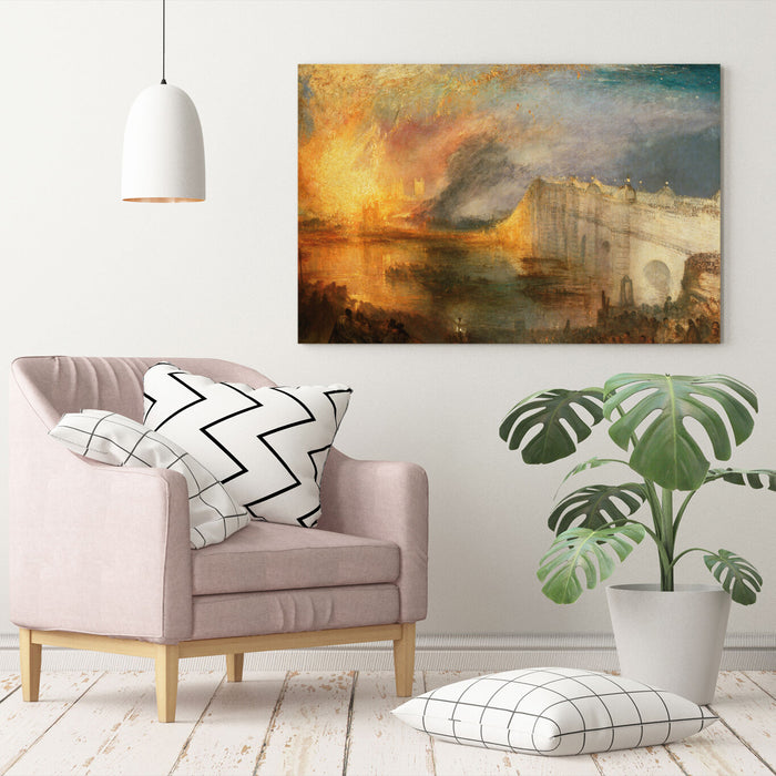 Canvas Wall Art – Framed Canvas Print of J M W Turner Burning Houses Painting