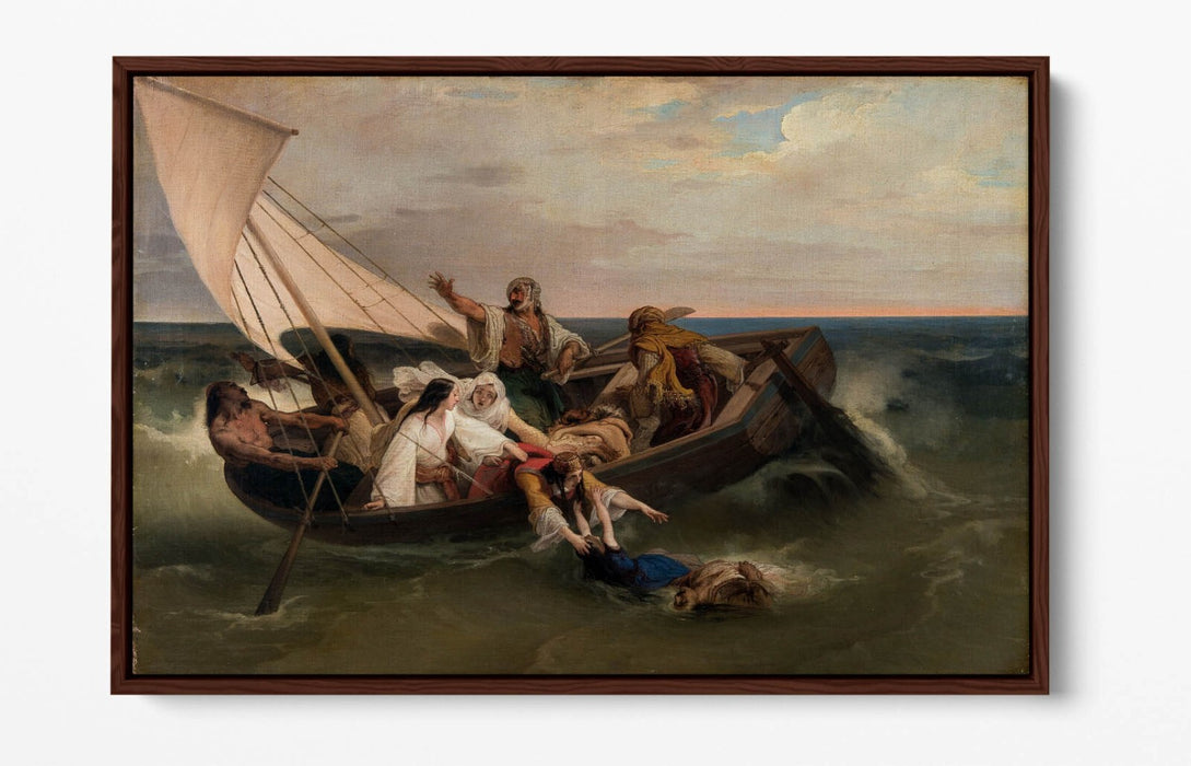 FRANCESCO HAYEZ, BOAT WITH GREEK FUGITIVES -FLOAT EFFECT CANVAS WALL ART PRINT