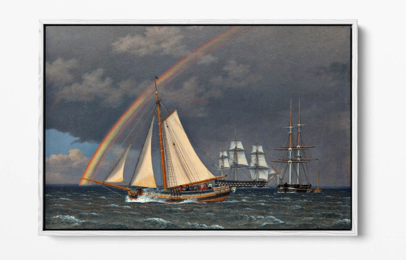 Float Effect Canvas Art - Rainbow At Sea Painting | Premium 30mm Deep Frame