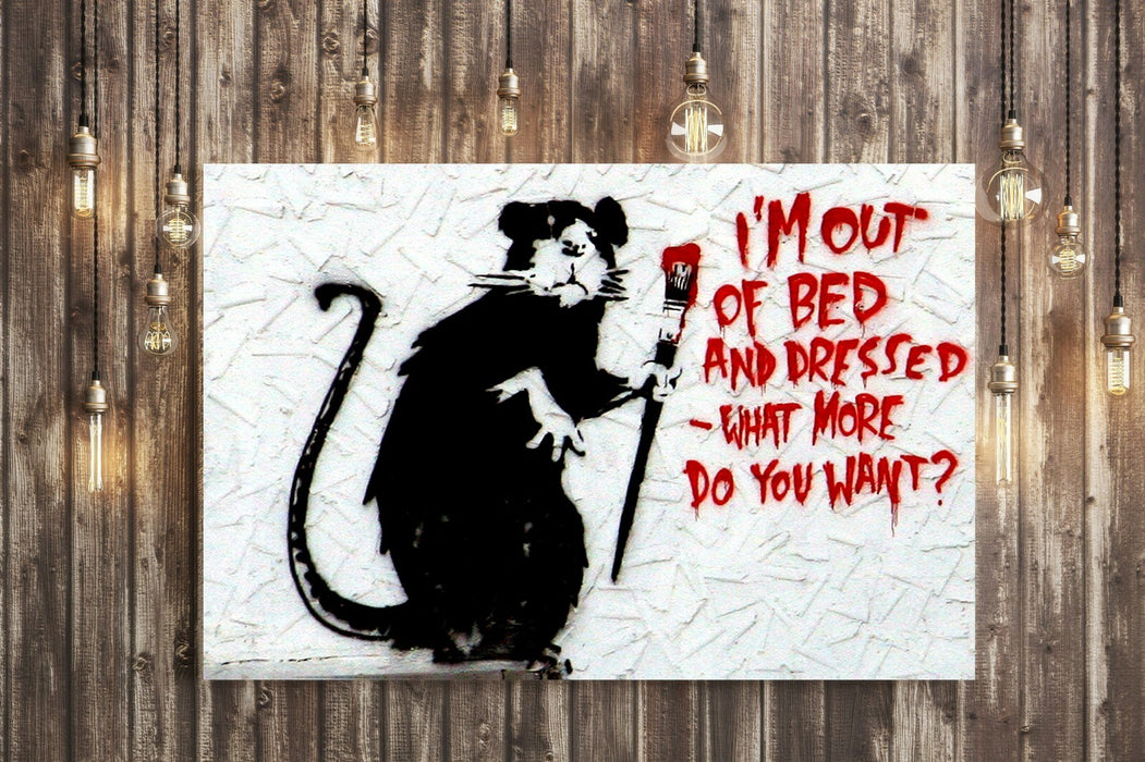 BANKSY CANVAS STREET WALL ART PRINT ARTWORK - I'M OUT OF BED