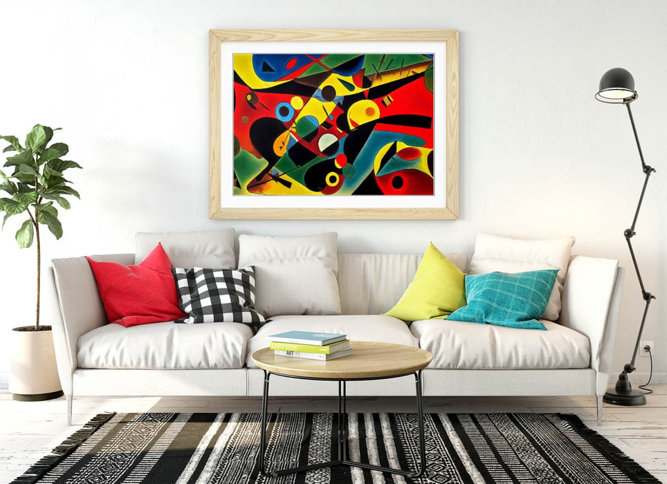 Abstract Kandinsky Wall Art – Framed Red Yellow Artwork | Modern Print Decor