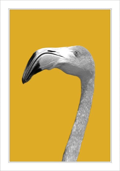 Framed Flamingo Wall Art – Black White Poster With Yellow Mustard Decor | Handmade Artwork