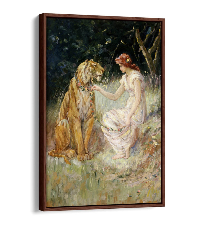 Canvas Wall Art Print | Premium Float Effect Canvas Frame With Lady And Tiger Artwork