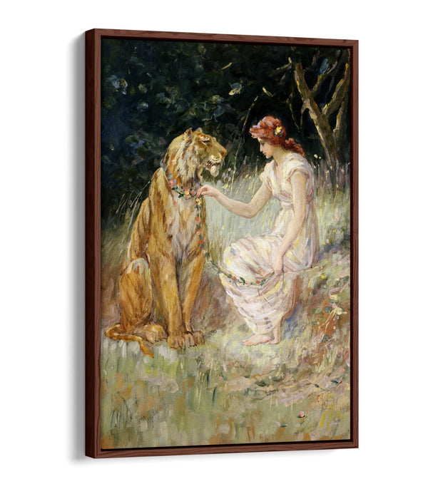 Canvas Wall Art Print | Premium Float Effect Canvas Frame With Lady And Tiger Artwork