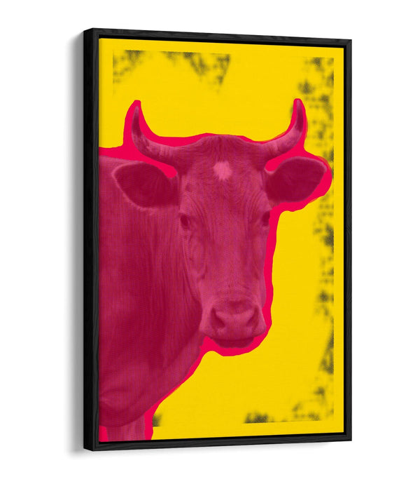 POP ART PINK COW WARHOL INSPIRED -FLOAT EFFECT CANVAS WALL ART PRINT