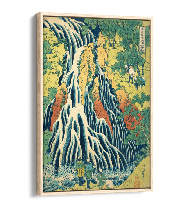 KIRIFURI WATERFALL HOKUSAI -FLOAT EFFECT CANVAS WALL ART PIC PRINT- BLUE YELLOW