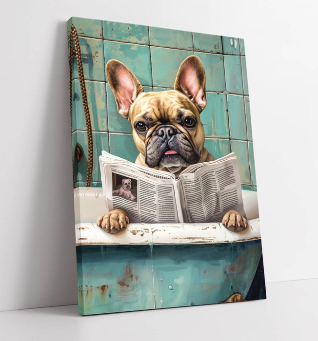 Funny French Bulldog Canvas - Handmade Bathroom Wall Art With Vibrant Colors