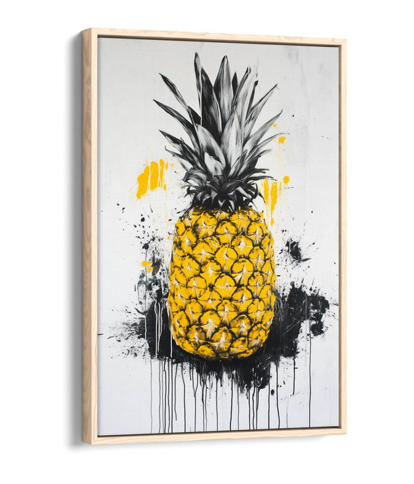 Canvas Wall Art – Pineapple Black Splash Graffiti Style Float Effect Print on MDF Frame