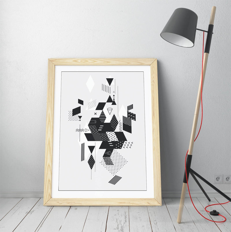 Abstract Black White Art - Framed Wall Art Print | Modern Bedroom Decor Poster